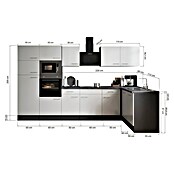 Respekta Olivia Winkelküche (172 x 340 cm, Grau, Farbe Arbeitsplatte: Granit Optik, Mit Elektrogeräten, Schwarze Griffe) | BAUHAUS