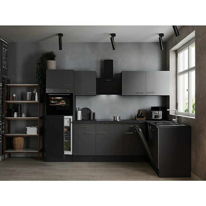 Respekta Olivia Winkelküche (172 x 280 cm, Grau, Farbe Arbeitsplatte: Granit Optik, Mit Elektrogeräten, Silberne Griffe) | BAUHAUS
