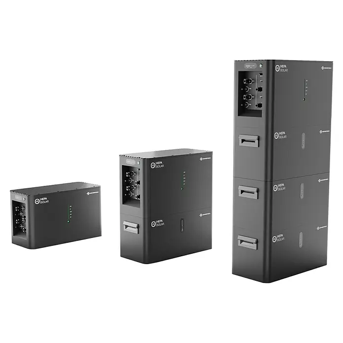 Hepa Solar Batteriespeicher Powercube 2200 - 0% MwSt. gem. § 12 Abs. 3 UStG - Nennleistung: 2.200 W - Produktansicht von HEPA SOLAR, bestehend aus Solarmodulen in verschiedenen Größen, die eine nachhaltige Energielösung darstellen.