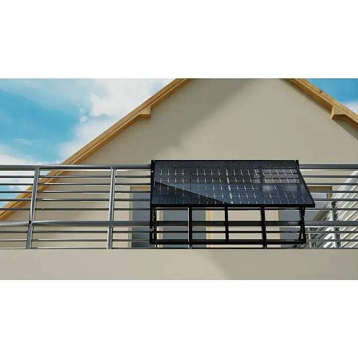 Befestigungs-Set - Metall, Passend für: Hepa-Komplettkraftwerke - Solarpanel-Montage auf einem Balkongeländer, ideal zur Energiegewinnung auf kleinem Raum.
