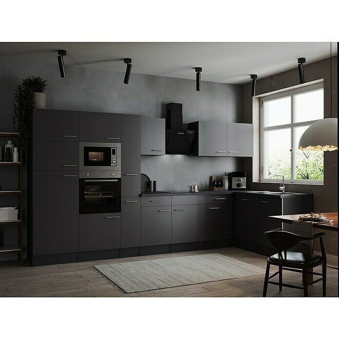 Respekta Olivia Winkelküche (172 x 370 cm, Grau, Farbe Arbeitsplatte: Granit Optik, Mit Elektrogeräten, Silberne Griffe) | BAUHAUS