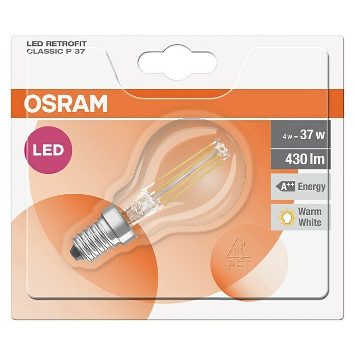 Osram LED-Leuchtmittel Retrofit Classic P (4 W, E14, Warmweiß, Nicht Dimmbar, Klar)
