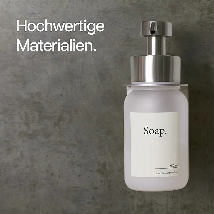 Designfabrik Hamburg Seifenspender - Edelstahl, Silber/Satiniertes Glas, Wandmontage - Hochwertiger Seifenspender aus Edelstahl und Milchglas. Ein stilvolles Accessoire für jedes Badezimmer.