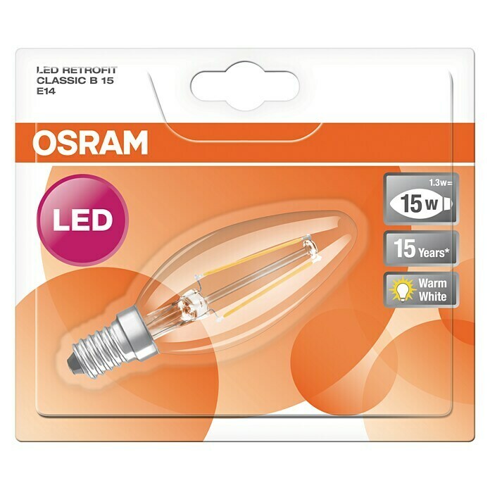 Osram Bombilla LED Retrofit Classic B (1,2 W, E14, Blanco cálido, No regulable, Claro)