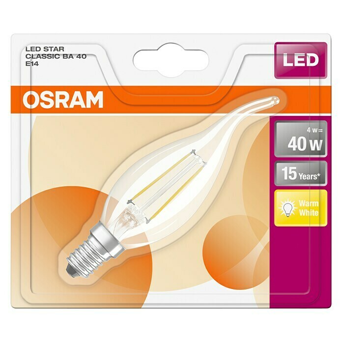 Osram Bombilla LED Retrofit Classic BA (4 W, E14, Blanco cálido, Claro)