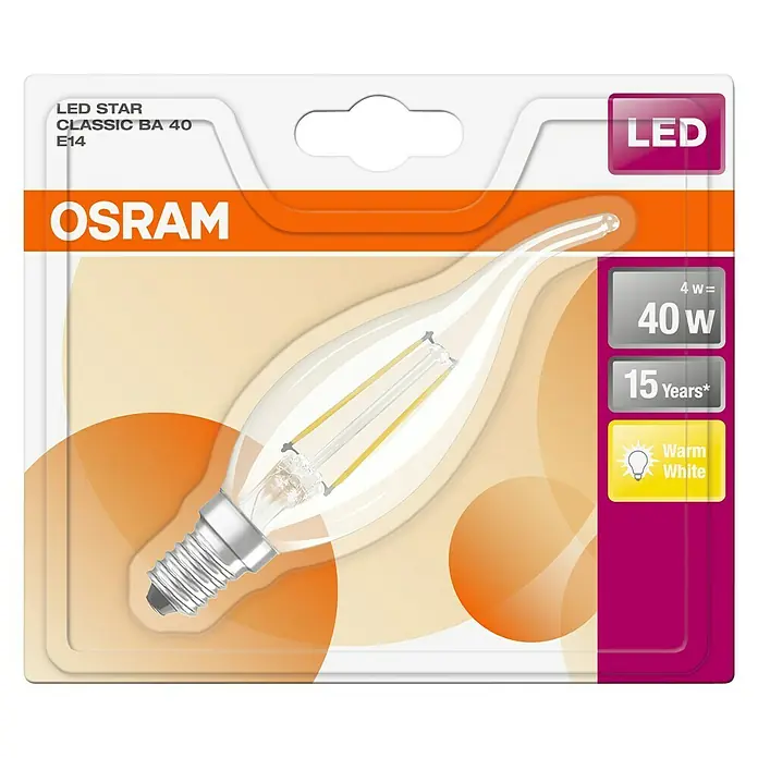 Osram LED-Lampe Retro CLBA E14 - E14, Nicht Dimmbar, Warmweiß, 470 lm, 4 W - Osram LED Star Classic BA 40 E14 LED-Lampe in Klarglasoptik, energiesparend und langlebig, für stimmungsvolle Beleuchtung.
