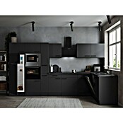 Respekta Olivia Winkelküche (172 x 370 cm, Grau, Farbe Arbeitsplatte: Granit Optik, Mit Elektrogeräten, Schwarze Griffe) | BAUHAUS