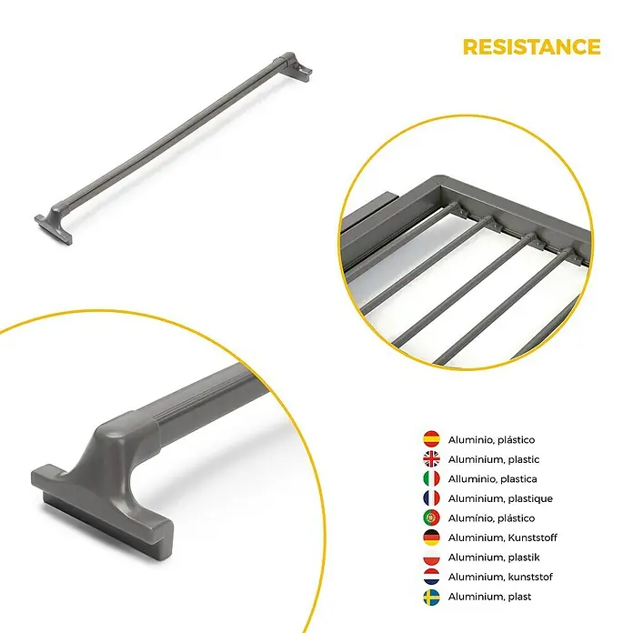 Emuca Hosenhalter Quartz - Metall, Titanium - Widerstandsstange aus Aluminium und Kunststoff. Das Material ist widerstandsfähig und langlebig.