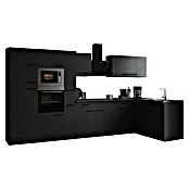 Respekta Olivia Winkelküche (172 x 370 cm, Grau, Farbe Arbeitsplatte: Granit Optik, Mit Elektrogeräten, Schwarze Griffe) | BAUHAUS