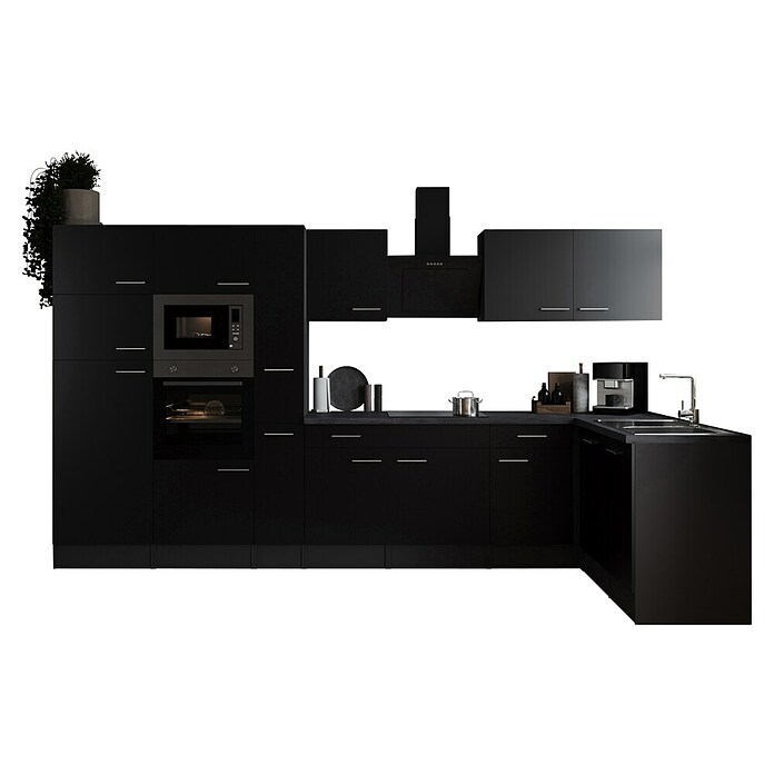 Respekta Olivia Winkelküche (172 x 370 cm, Schwarz, Mit Elektrogeräten) | BAUHAUS
