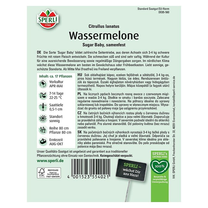 Sperli Obstsamen Wassermelone Sugar Baby (Sugar Baby, Citrullus lanatus, Erntezeit: August) | BAUHAUS