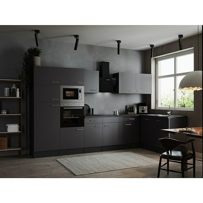 Respekta Olivia Winkelküche (172 x 340 cm, Grau, Farbe Arbeitsplatte: Granit Optik, Mit Elektrogeräten, Silberne Griffe) | BAUHAUS