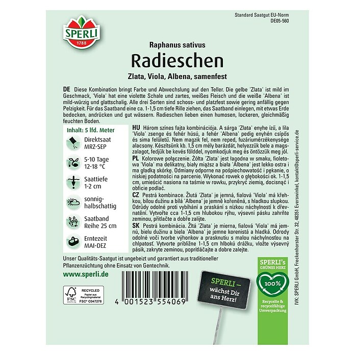 Sperli Gemüsesamen Radieschen (Kombination III, Raphanus sativus, Erntezeit: Mai) | BAUHAUS