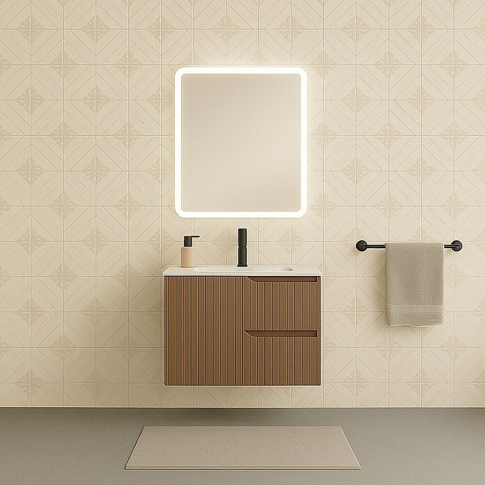 Mueble de lavabo Claire (L x An x Al: 45 x 60 x 50 cm, Moka, 1 seno, salida central, Número de cajones: 2 ud.) | BAUHAUS