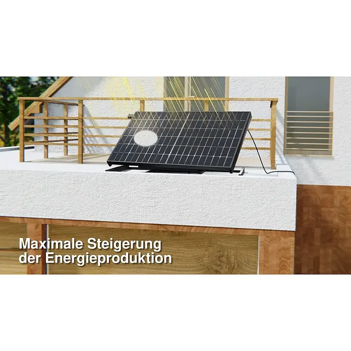 Hepa Solar Solarmodul Sunseeker - 0% MwSt. gem. § 12 Abs. 3 UStG - 440 W, L x B x H: 14,4 x 172,2 x 113,4 cm, Back Contact-Technologie (HPBC) - Solarpanel auf einem Gebäudedach mit Sonneneinstrahlung.