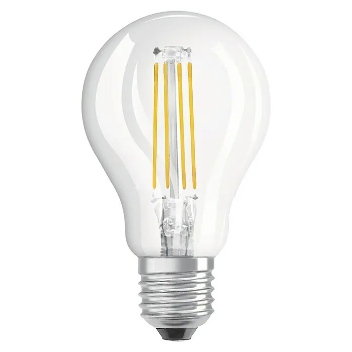 Osram LED-Lampe Retrofit Classic P - E27, Nicht Dimmbar, Warmweiß, 136 lm, 1,5 W - Ein klares LED-Filament Leuchtmittel mit silbernem Sockel und Glühfäden.