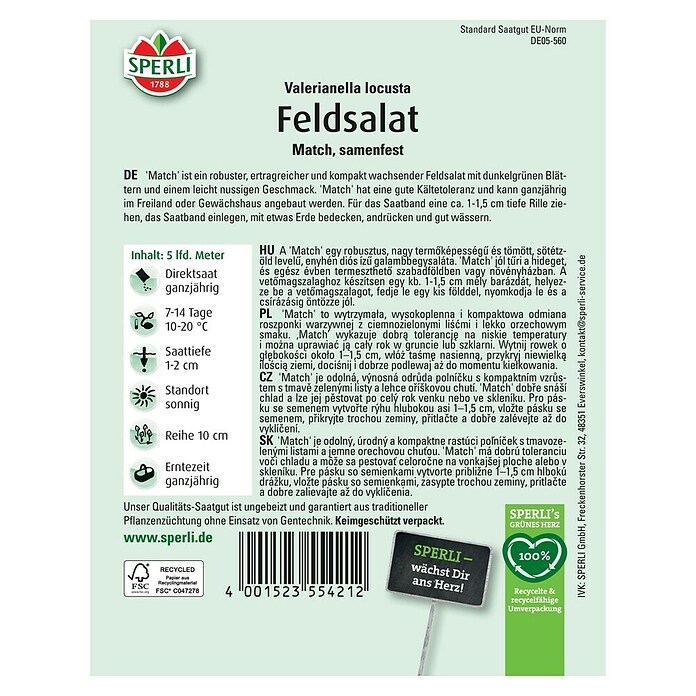 Sperli Salatsamen Feldsalat Match (Valerianella locusta, Erntezeit: Januar) | BAUHAUS