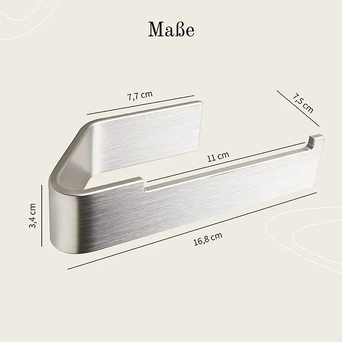 Designfabrik Hamburg Toilettenpapierhalter - Silber gebürstet, Matt - Abbildung einer Toilettenpapierhalterung mit Maßangaben. Edelstahl Toilettenpapierrollenhalter in silberner Farbe.