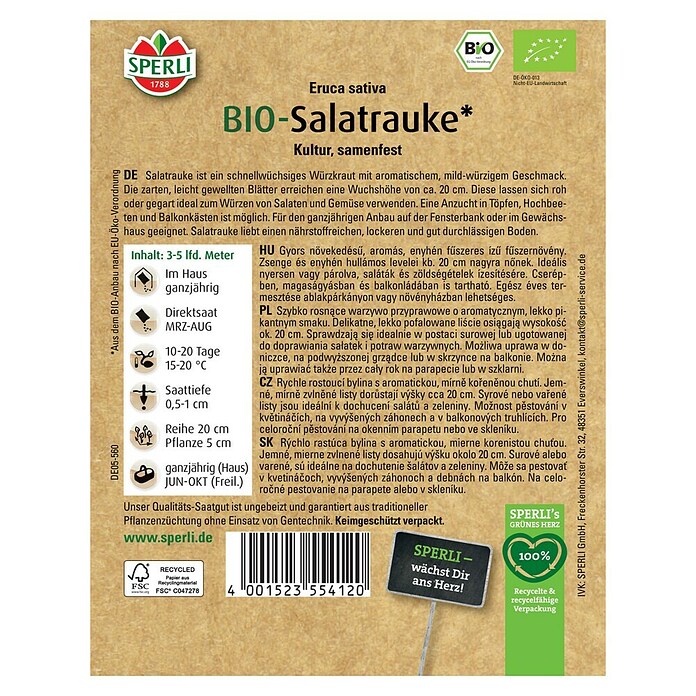 Sperli Salatsamen Salatrauke (Eruca vesicaria subsp. sativa, Erntezeit: Juni) | BAUHAUS