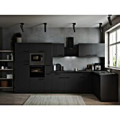 Respekta Olivia Winkelküche (172 x 370 cm, Grau, Farbe Arbeitsplatte: Granit Optik, Mit Elektrogeräten, Schwarze Griffe) | BAUHAUS