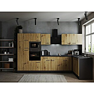 Respekta Olivia Winkelküche (172 x 340 cm, Artisan Eiche Nachbildung, Mit Elektrogeräten)