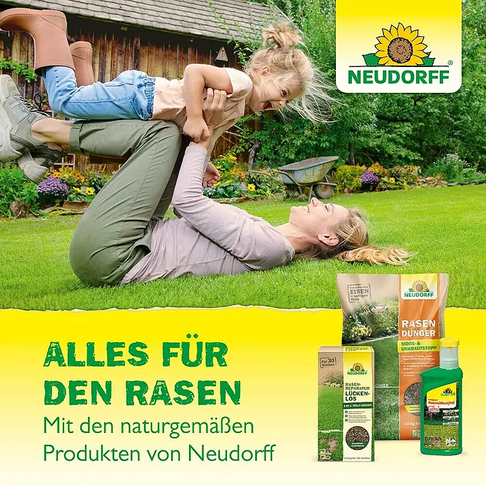 Neudorff Azet Rasendünger - 18 kg, Max. Anwendungsfläche: 360 m² - Rasenpflegeprodukte von Neudorff. Enthält Rasendünger, Reparatur für Lücken und Unkrautvernichter für einen gesunden, grünen Rasen.