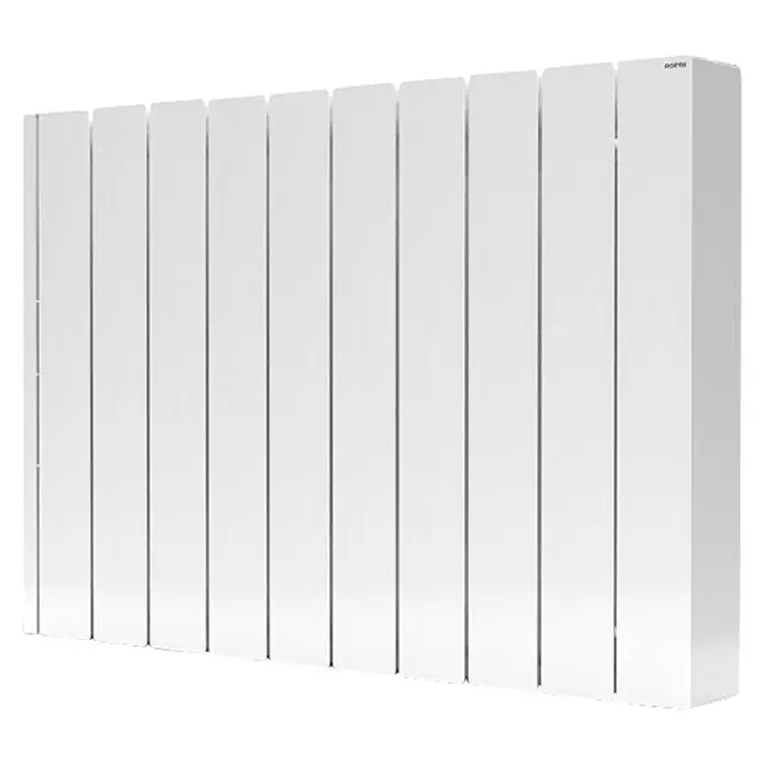 Rointe Emisor térmico Hera - 1.500 W, Blanco, 9 x 82 x 55 cm - Primer plano de un radiador eléctrico blanco con múltiples aletas para una distribución eficiente del calor.\n