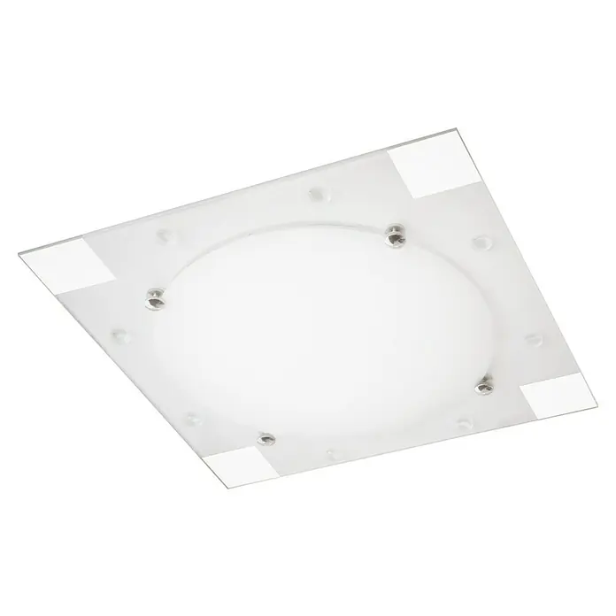 Tween Light Plafón LED Procida - 12 W, L x An x Al: 33 x 33 x 10 cm, Blanco, Blanco cálido - Lámpara de techo con cubierta cuadrada de vidrio transparente y elemento de luz redondo central, fijado con tornillos plateados.