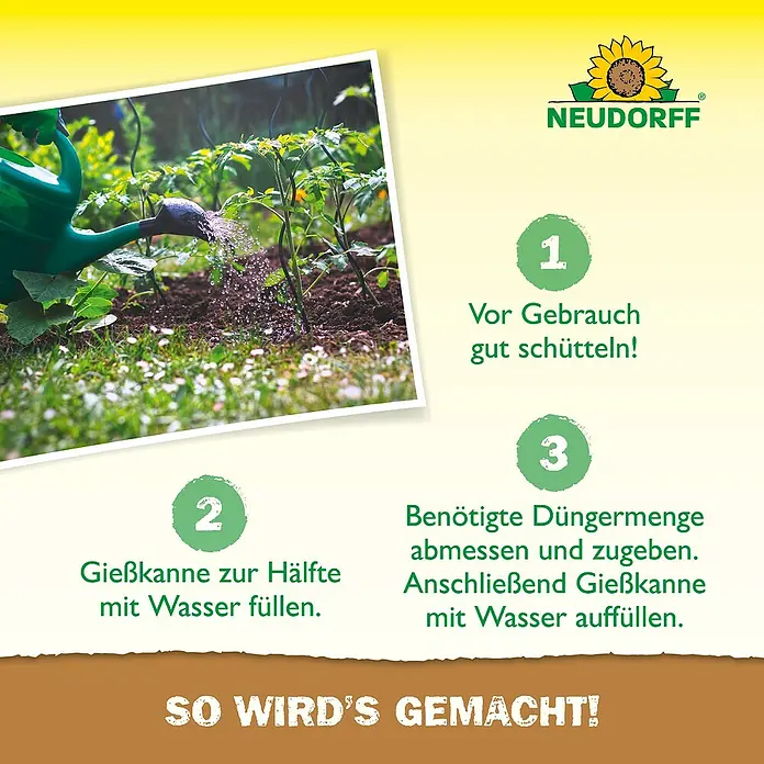 Neudorff Azet Universaldünger - 250 ml - Schrittweise Anleitung zur Verwendung von Neudorff Dünger für gesundes Pflanzenwachstum.