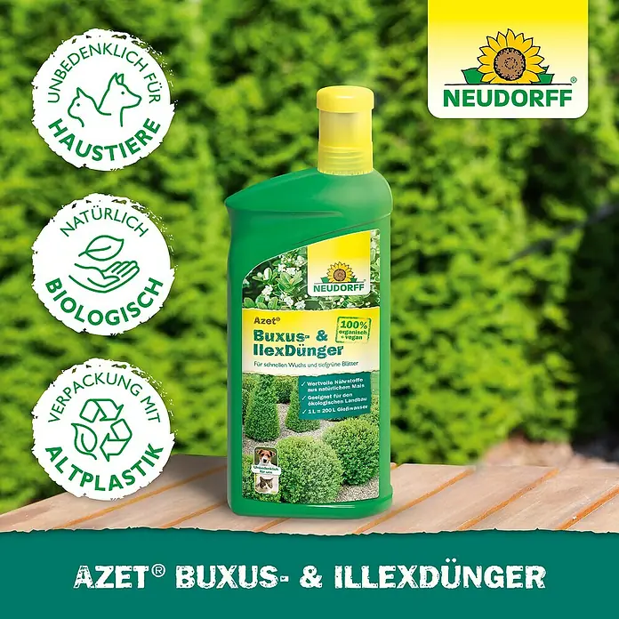 Neudorff Azet Buchsbaumdünger Buxus- & IlexDünger - 1 l - Neudorff Azet Buxus- & Ilexdünger: Für schnellen Wuchs und tiefgrüne Blätter, biologisch und sicher für Haustiere.