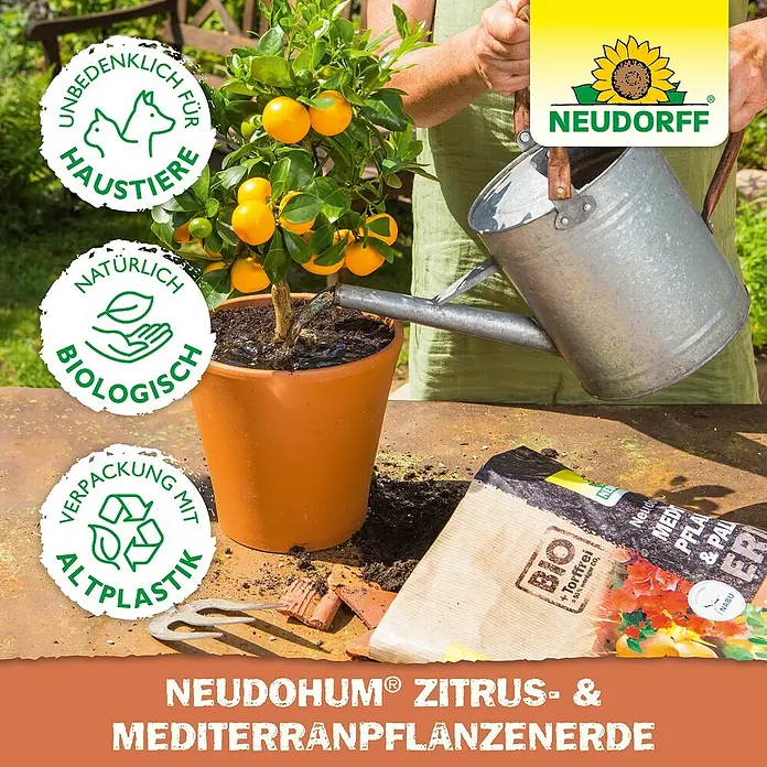 Neudorff NeudoHum Zitruspflanzenerde Zitrus- & Mediterranpflanzen - 40 l - Die Neudohum® Zitruserde für Zitrus- & Mediterranpflanzen ist biologisch und in einer Verpackung mit Altplastik.