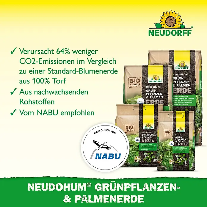 Neudorff NeudoHum Grünpflanzen- & Palmenerde - 40 l - Produktbild von NeudoHum Grünpflanzen- & Palmenerde, einer torffreien Bio-Erde für Grünpflanzen und Palmen.