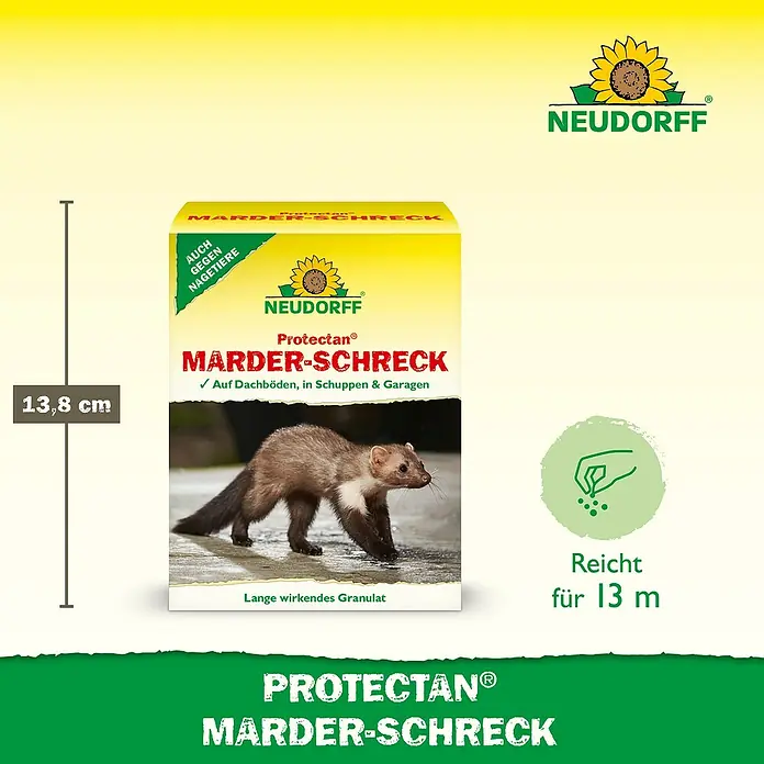 Neudorff Protectan Marder-Schreck - 200 g - Produktbild von "Protectan Marder-Schreck", ein Granulat zur Abwehr von Mardern auf Dachböden, in Schuppen und Garagen, von Neudorff.