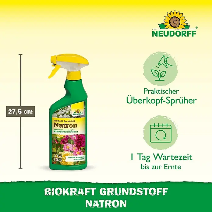 Neudorff BioKraft Grundstoff Natron - 500 ml - Das Neudorff BioKraft Natron Grundstoff Spritzmittel zur Bekämpfung von Pflanzenkrankheiten ist 27,5 cm hoch und gebrauchsfertig.