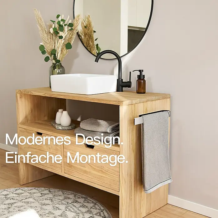 Designfabrik Hamburg Handtuchhalter - Chrom, Glänzend, Breite: 40 cm - Modernes Badezimmer mit Waschtisch aus Holz, Waschbecken und Armatur. Zeitgemäße Gestaltung für stilvolle Badezimmer.