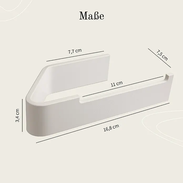 Designfabrik Hamburg Toilettenpapierhalter - Weiß, Matt - Abbildung einer weißen Handtuchstange mit Maßangaben, die ihre Größe und Abmessungen hervorheben. Ideal für Badezimmer.