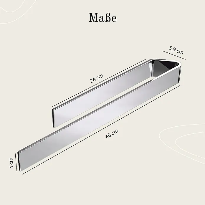 Designfabrik Hamburg Handtuchhalter - Chrom, Glänzend, Breite: 40 cm - Die Maße des Handtuchhalters in Silber sind 40cm x 24cm. Ein stilvoller Handtuchhalter mit den Abmessungen 5,9cm x 4cm.