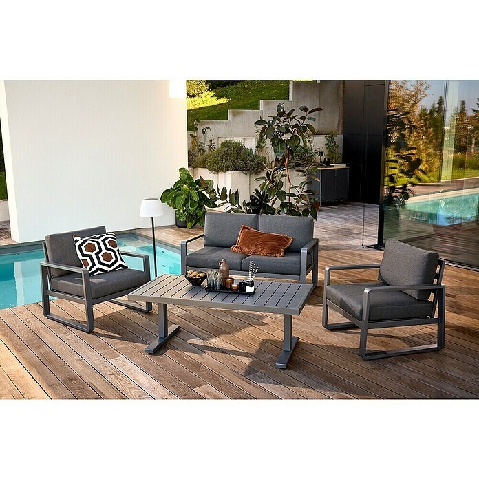 Sunfun Maja Loungesofa 2-Sitzer (B x T x H: 139,5 x 76 x 74,5 cm, Aluminium, Olefin, Night-Grey) | BAUHAUS