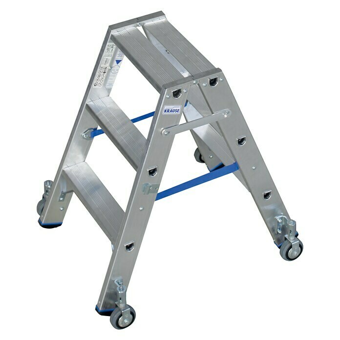 Krause Stabilo Stufen-Doppelleiter Fahrbar (Arbeitshöhe: 2,25 m, Anzahl Tritte: 2 x 3 Stufen, Tiefe Stufen: 80 mm, Material: Aluminium, Fahrbar)