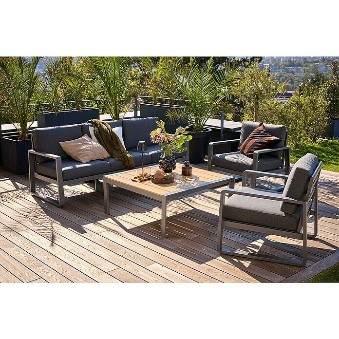 Sunfun Maja Garten-Loungetisch Holzoptik (L x B x H: 100 x 100 x 42 cm, Aluminium, Polywood, Night-Grey) | BAUHAUS