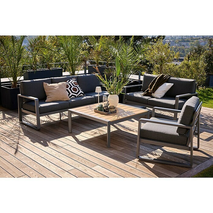Sunfun Maja Garten-Loungetisch Holzoptik (L x B x H: 100 x 100 x 42 cm, Aluminium, Polywood, Night-Grey) | BAUHAUS