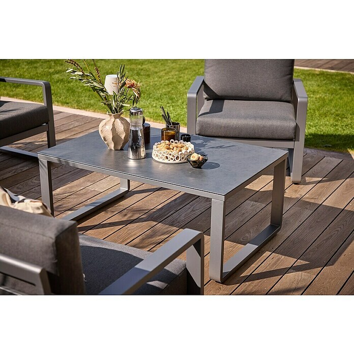 Sunfun Maja Garten-Loungetisch (L x B x H: 110 x 73 x 46 cm, Aluminium, Sicherheitsglas, Night-Grey) | BAUHAUS