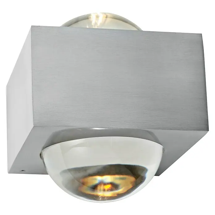 Voltolux Alu-Design Aplique de pared San Remo - 33 W, Plata - Lámpara de pared moderna con una carcasa cuadrada y dos cúpulas de vidrio redondas, que emiten una luz cálida.\n