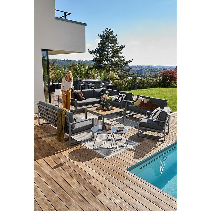 Sunfun Maja Garten-Loungetisch Holzoptik (L x B x H: 100 x 100 x 42 cm, Aluminium, Polywood, Night-Grey) | BAUHAUS