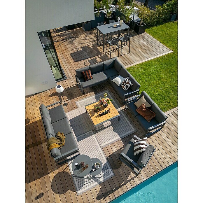 Sunfun Maja Garten-Loungetisch Holzoptik (L x B x H: 100 x 100 x 42 cm, Aluminium, Polywood, Night-Grey) | BAUHAUS
