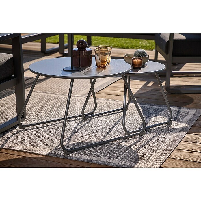 Sunfun Sarah Mesa auxiliar de jardín redonda (Ø x Al: 48 x 37,5 cm, Acero, Antracita) | BAUHAUS