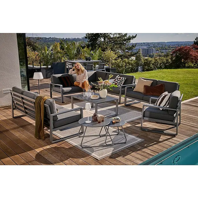 Sunfun Maja Loungesofa-Eckelement - Aluminium, Olefin, Night-Grey - Einladende Gartensitzgruppe mit grauen Polstermöbeln, ideal für entspannte Stunden im Freien. Elegantes Design trifft auf Komfort.