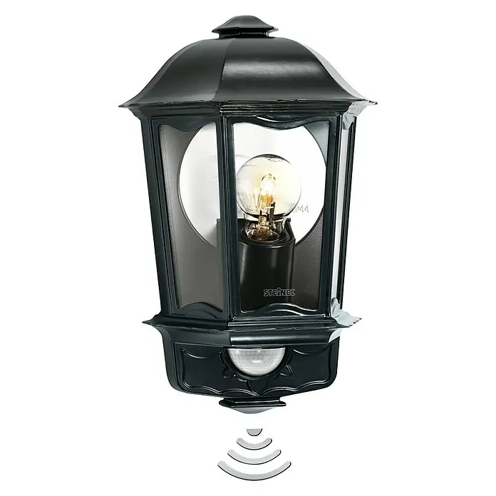 Steinel Sensor-Außenleuchte L 190 S schwarz - 100 W, L x B x H: 147 x 217 x 335 mm, Schwarz - Schwarze Steinel Außenleuchte mit Bewegungsmelder und nostalgischem Design, ideal für den Eingangsbereich.