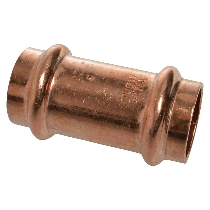 Kupfer-Pressmuffe - Durchmesser: 22 mm, Presskontur: V - Ein Kupfer-Pressverbinder, ideal für Rohrsysteme. Er ist robust und sorgt für dichte Verbindungen in Sanitär- und Heizungsanlagen.