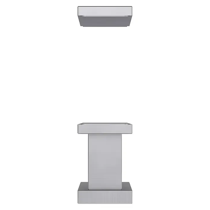 Diamond Doors Griffstange Sensa - Griffstange einseitig (1 Stk.) mit Griffleiste (1 Stk.), 350 x 40 mm - Nahaufnahme einer modernen Dunstabzugshaube aus Edelstahl mit minimalistischem Design, ideal für moderne Küchen.